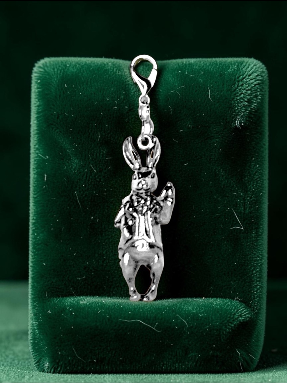 Alice in Wonderland, 3D White rabbit Charm Pendant Necklace Accent - Silver